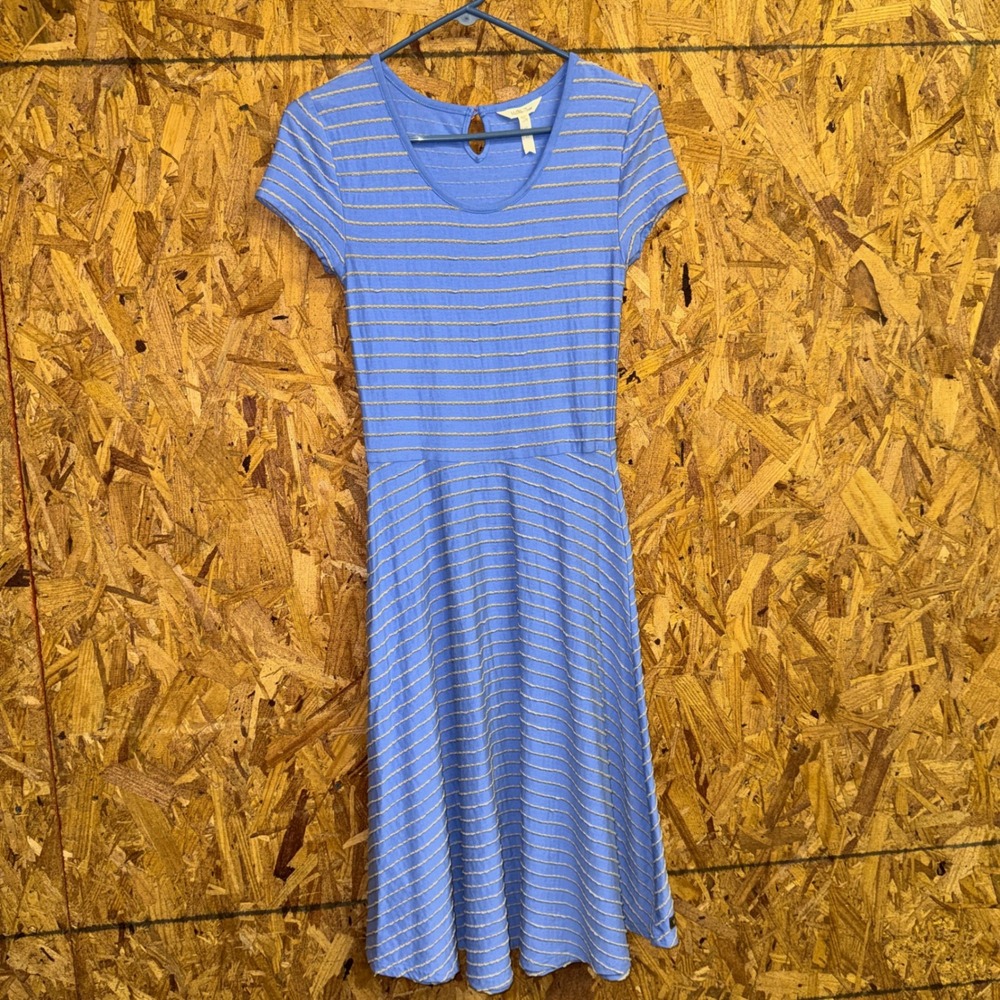 Matilda Jane Blue Textured Stripe Midi Dress Modestâ Minimalist Classy Summer XS